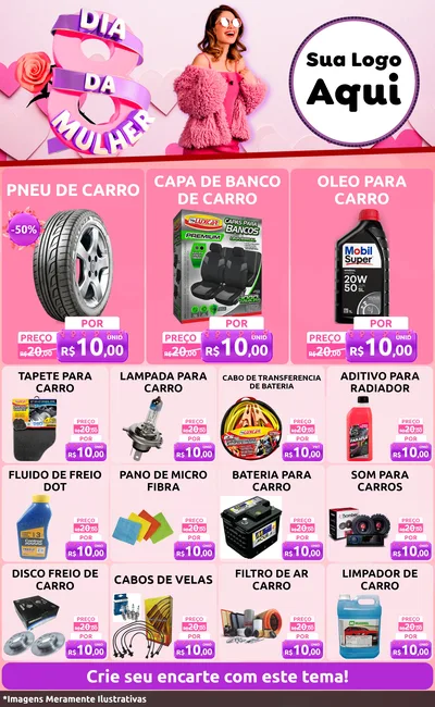 Modelo de Encarte para Encarte Grande com o tema Dia da Mulher para Auto peças