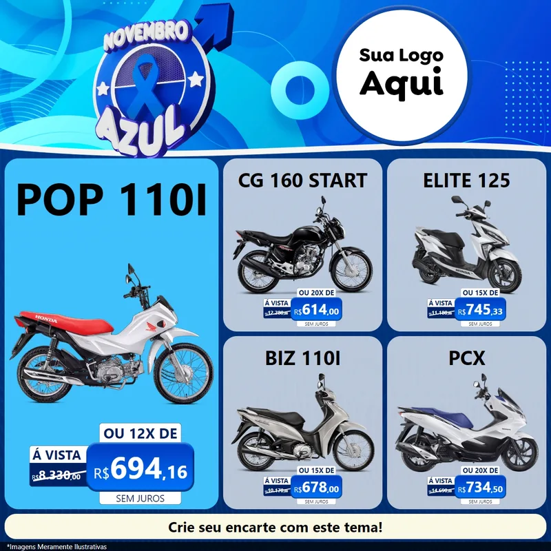 Modelo de Rede Social para Feed Facebook com o tema Novembro Azul para Concessionaria de Motos