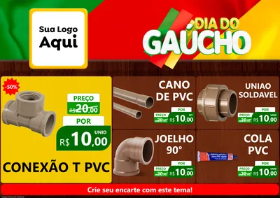 Modelo de Encarte para Encarte A4 Horizontal com o tema Dia do Gaúcho para Tubos e conexões