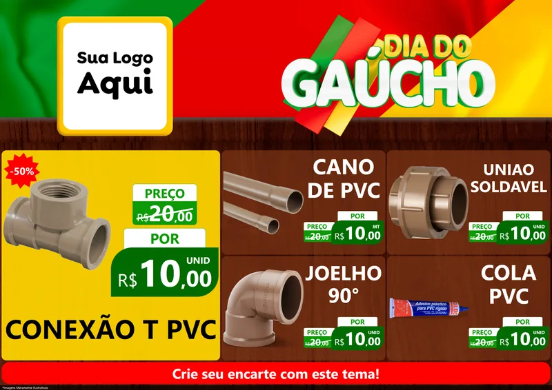 Modelo de Encarte para Encarte A4 Horizontal com o tema Dia do Gaúcho para Tubos e conexões