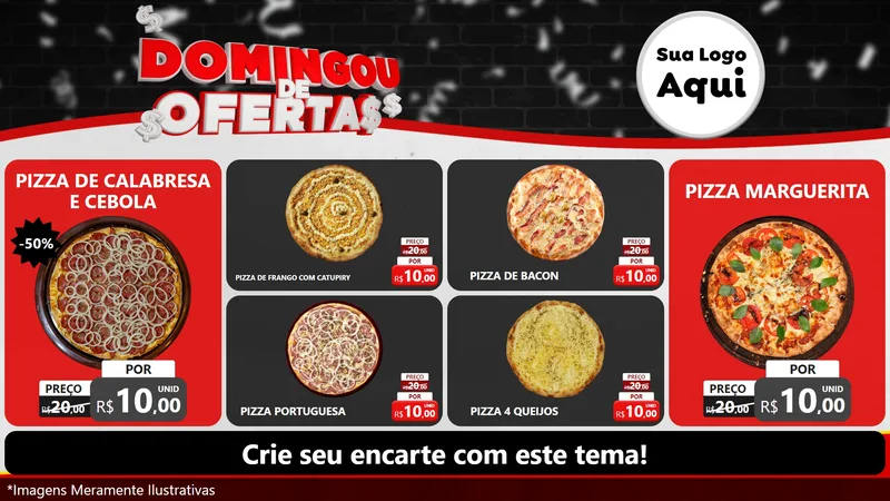Modelo de TV para TV Horizontal com o tema Domingou de Ofertas para Pizzaria