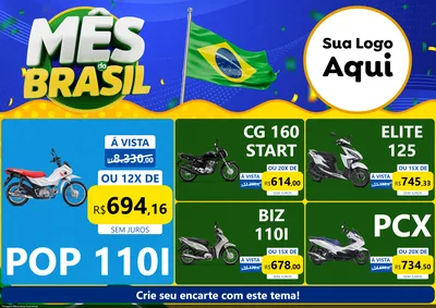 Modelo de Encarte para Encarte A4 Horizontal com o tema Mês do Brasil para Concessionaria de Motos