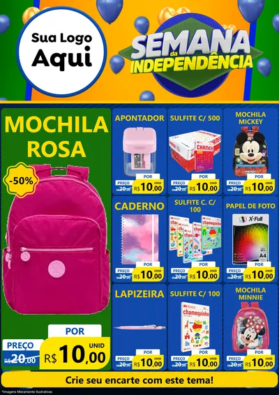 Modelo de Encarte para Encarte A4 Vertical com o tema Semana da Independência para Papelaria