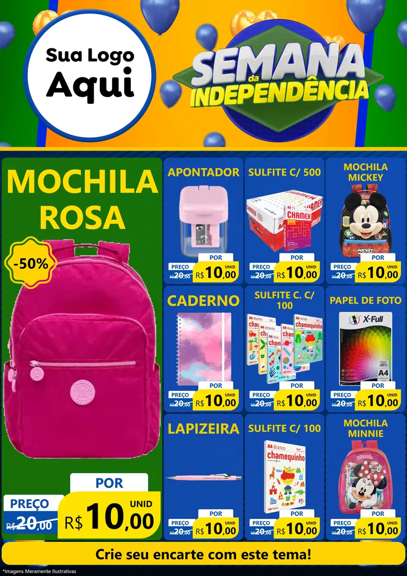 Modelo de Encarte para Encarte A4 Vertical com o tema Semana da Independência para Papelaria