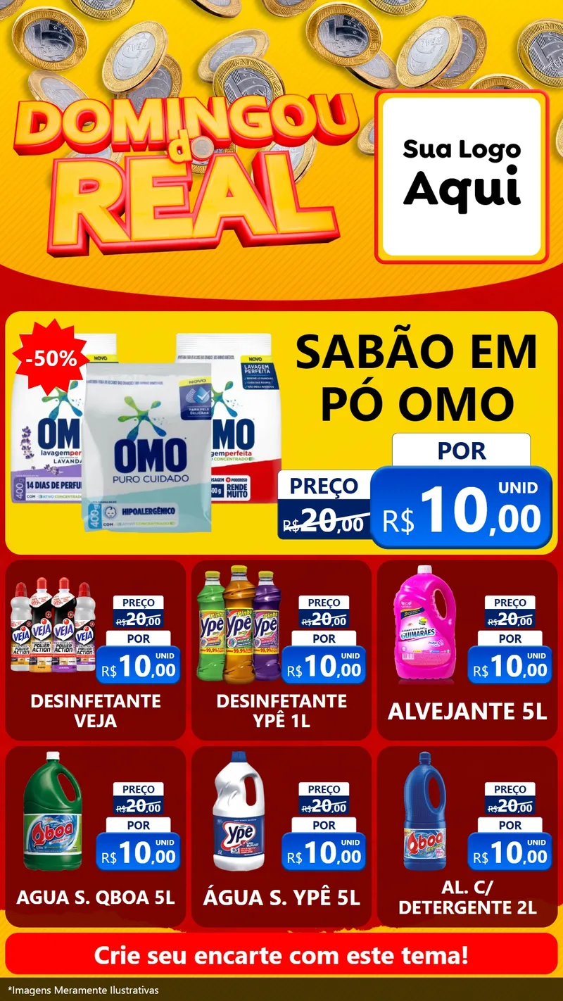 Modelo de Rede Social para Stories com o tema Domingou do Real para Produtos de Limpeza