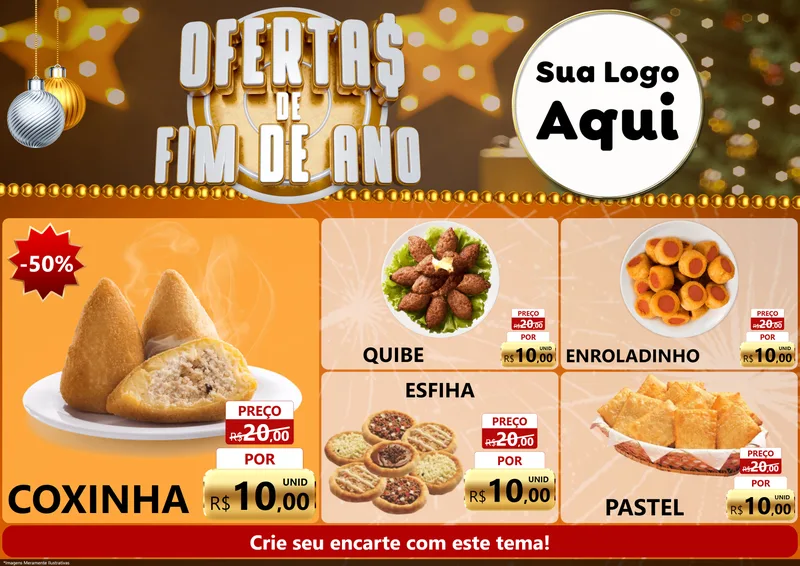 Modelo de Encarte para Encarte A4 Horizontal com o tema Ofertas de Fim de Ano para Salgadaria