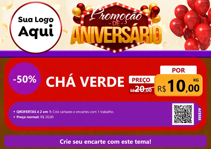 Modelo de Cartaz para Cartaz A4 Horizontal com o tema Promoção de Aniversário para Produtos Naturais