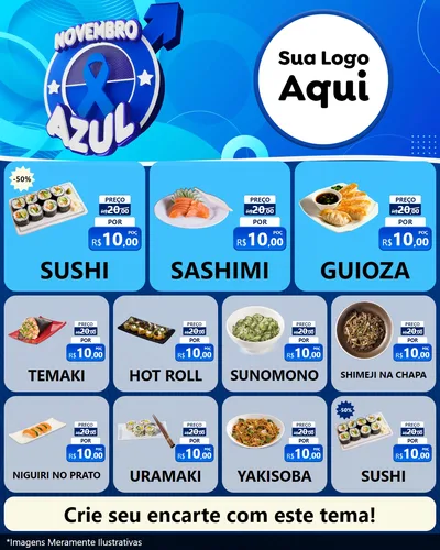 Modelo de Rede Social para Feed Instagram com o tema Novembro Azul para Comida japonesa