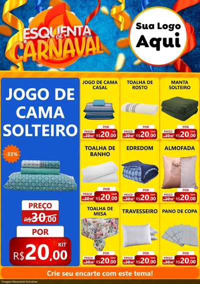 Modelo de Encarte para Encarte A4 Vertical com o tema Esquenta de Carnaval para Cama, Mesa e Banho
