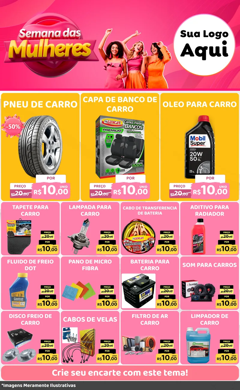 Modelo de Encarte para Encarte Grande com o tema Semana das Mulheres para Auto peças