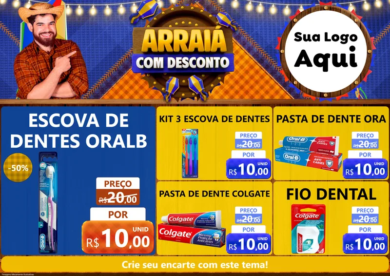 Modelo de Encarte para Encarte A4 Horizontal com o tema Arraiá Com Desconto para Higiene Pessoal