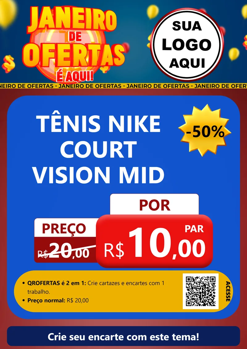 Modelo de Cartaz para Cartaz A4 Vertical com o tema Janeiro de Ofertas É Aqui! para Calçados