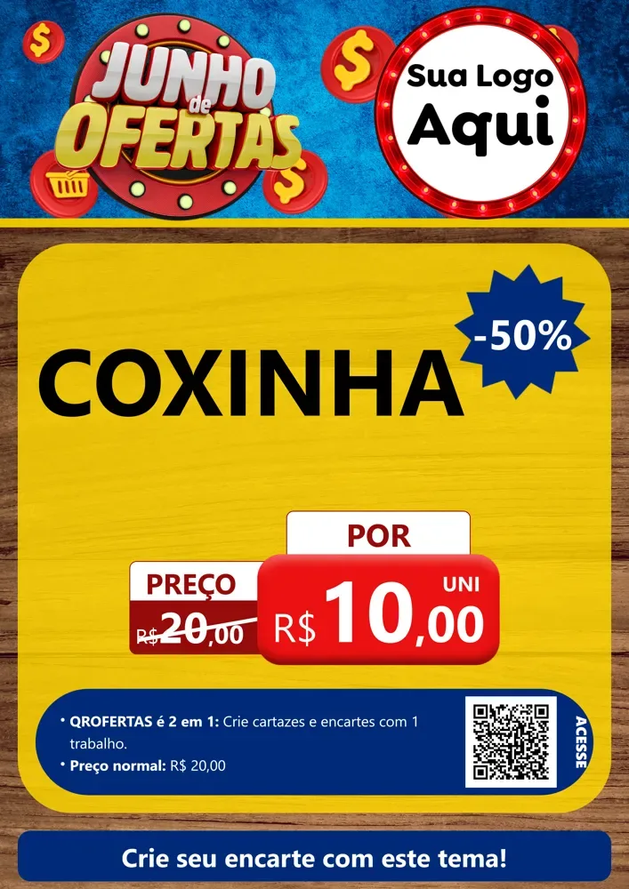 Modelo de Cartaz para Cartaz A4 Vertical com o tema Junho de Ofertas para Salgadaria