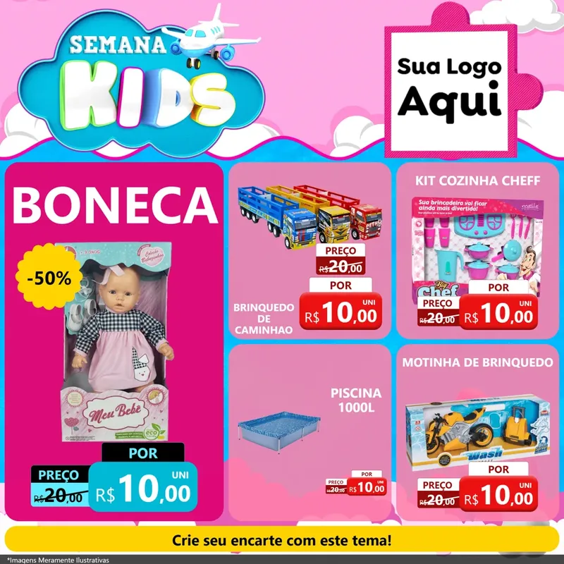Modelo de Rede Social para Feed Facebook com o tema Semana Kids para Brinquedos