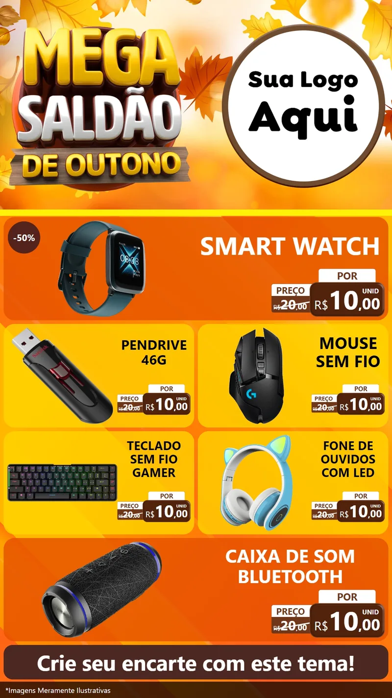 Modelo de TV para TV Vertical com o tema Mega Saldão de Outono para Informática