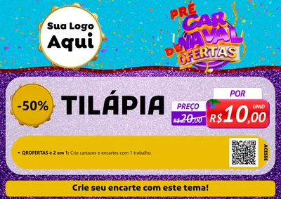 Modelo de Cartaz para Cartaz A4 Horizontal com o tema Pré Carnaval de Ofertas para Peixaria