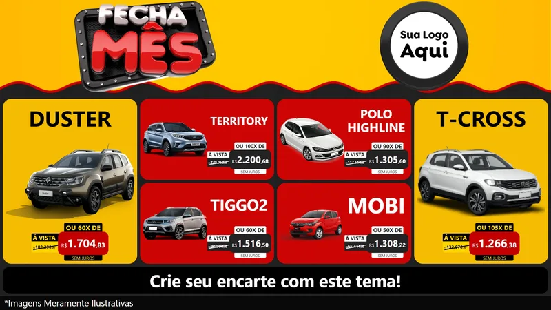 Modelo de TV para TV Horizontal com o tema Fecha Mês para Concessionaria de Carros
