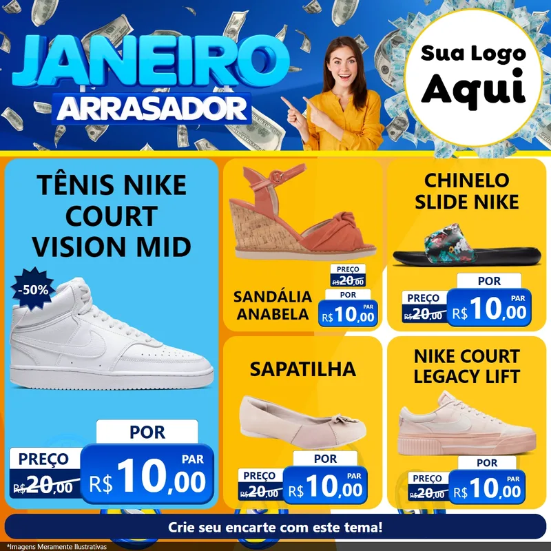 Modelo de Rede Social para Feed Facebook com o tema Janeiro Arrasador para Calçados