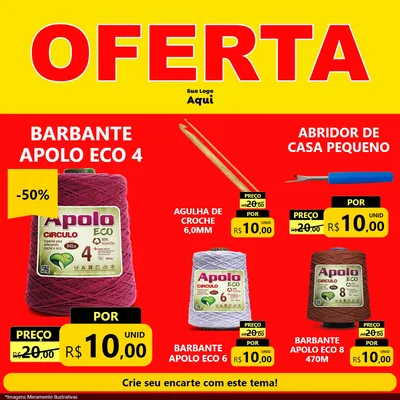 Modelo de Rede Social para Feed Facebook com o tema OFERTA - Vermelho Cartaz para Armarinho e Aviamentos