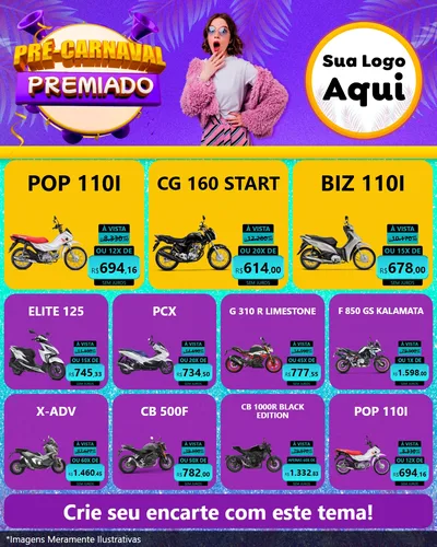 Modelo de Rede Social para Feed Instagram com o tema Pré-Carnaval Premiado para Concessionaria de Motos