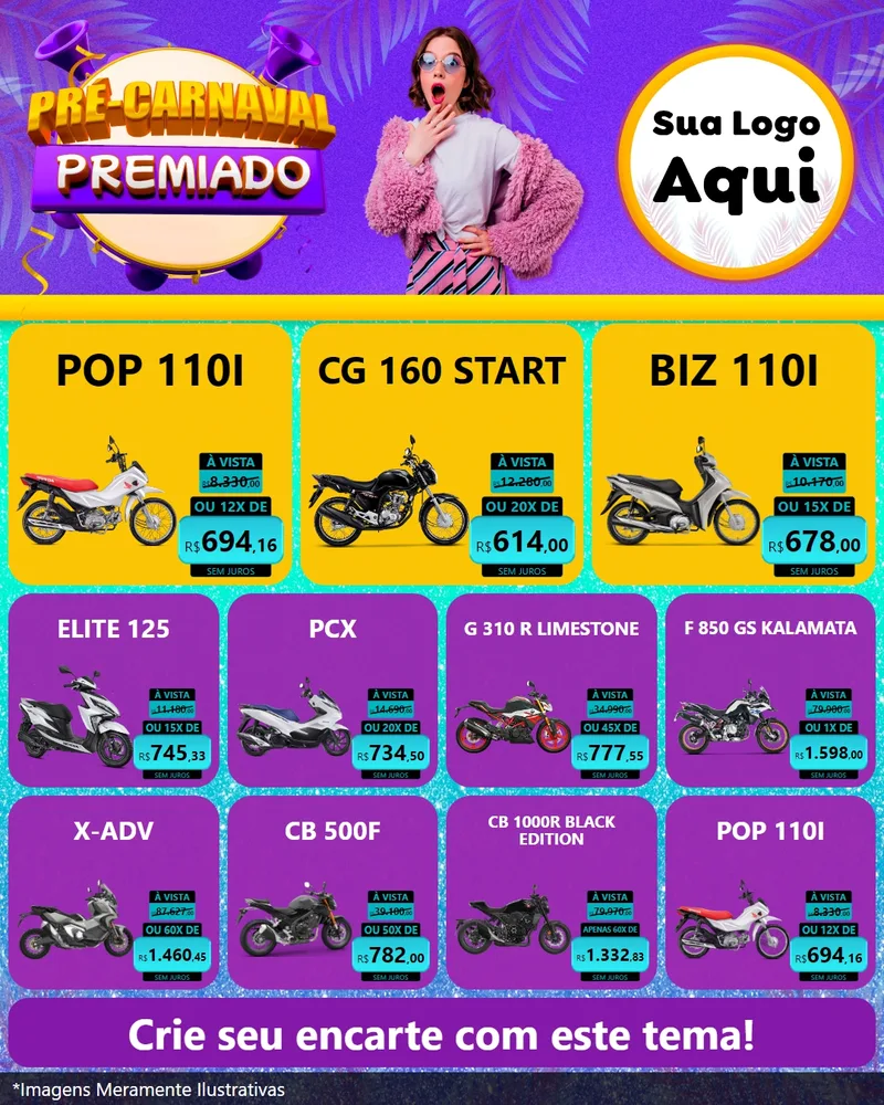 Modelo de Rede Social para Feed Instagram com o tema Pré-Carnaval Premiado para Concessionaria de Motos