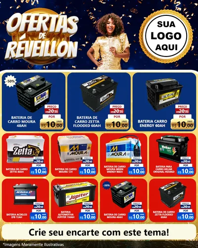 Modelo de Rede Social para Feed Instagram com o tema Ofertas de Réveillon para Baterias Elétricas