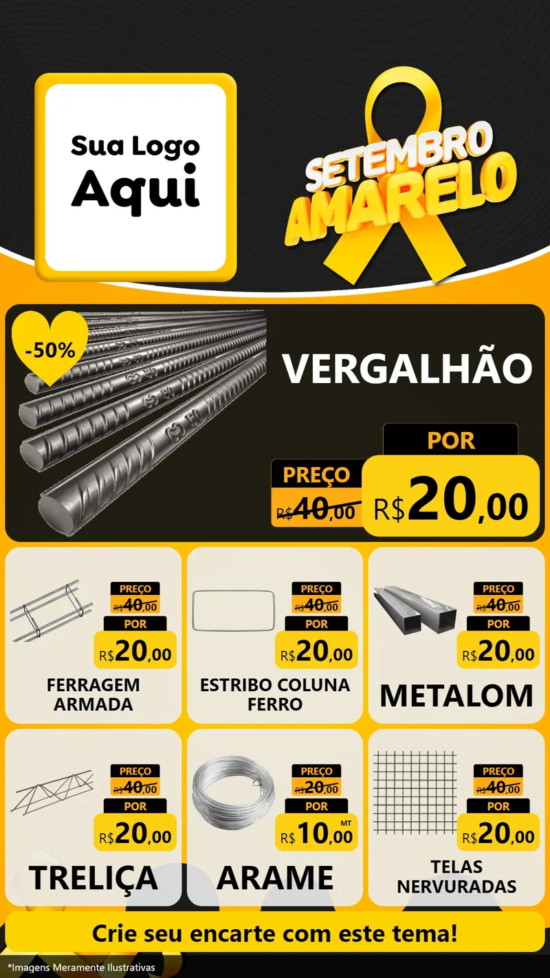 Modelo de Rede Social para Stories com o tema Setembro Amarelo para Ferragens