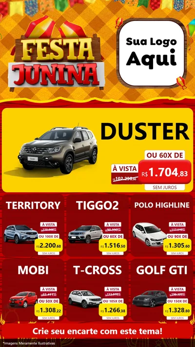Modelo de Rede Social para Stories com o tema Festa Junina para Concessionaria de Carros