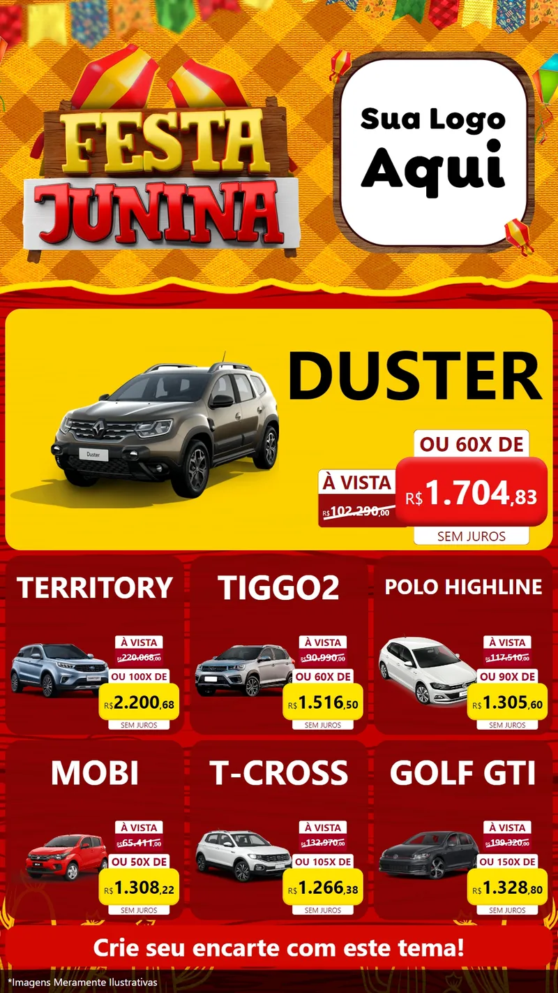 Modelo de Rede Social para Stories com o tema Festa Junina para Concessionaria de Carros