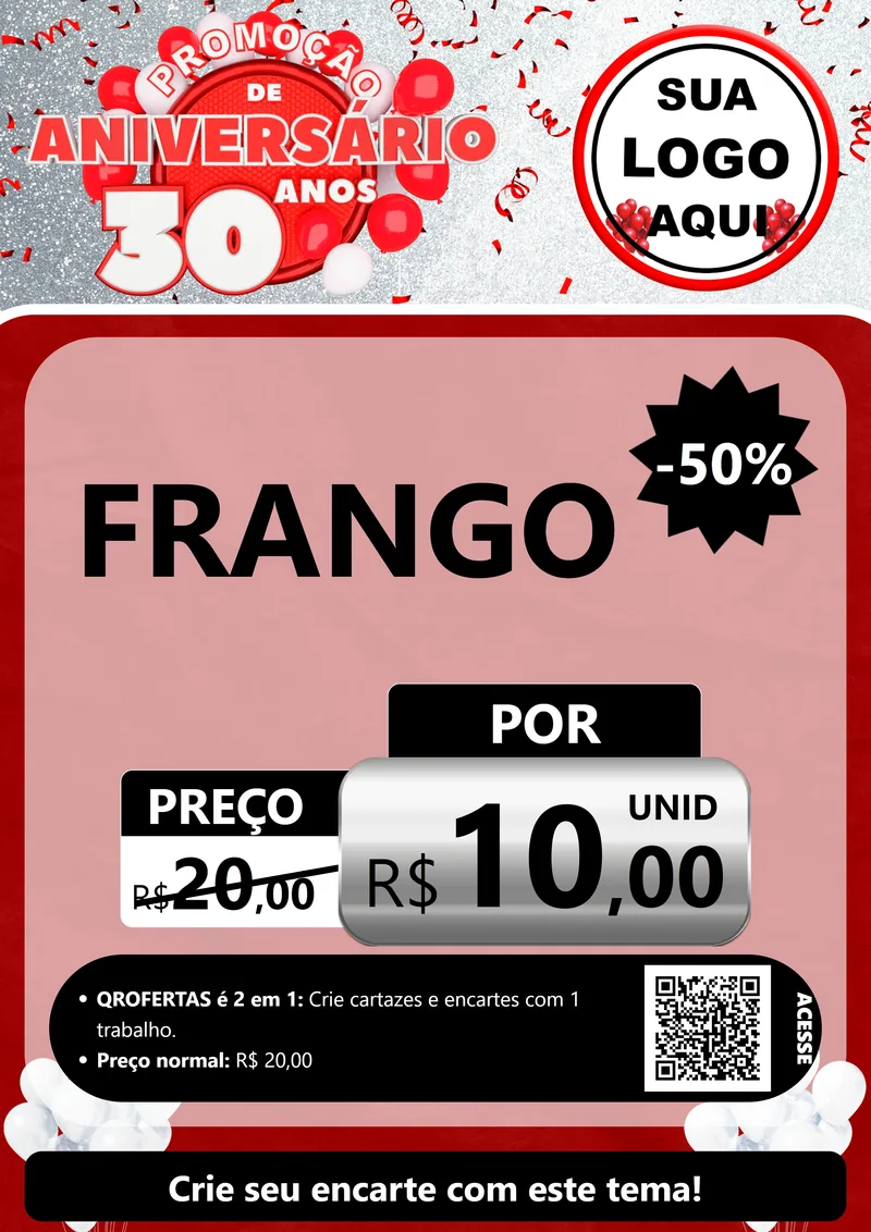 Modelo de Cartaz para Cartaz A4 Vertical com o tema Promoção de Aniversário - 30 Anos para Assados
