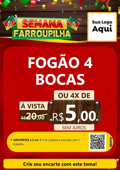 Modelo de Cartaz para Cartaz A4 Vertical com o tema Semana Farroupilha para Móveis e Eletro