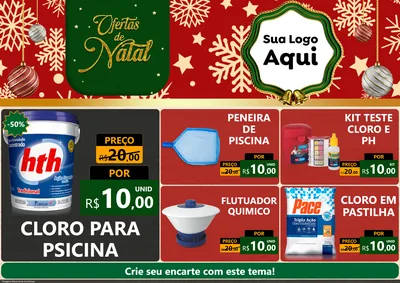 Modelo de Encarte para Encarte A4 Horizontal com o tema Natal de Ofertas para Produtos para Piscina