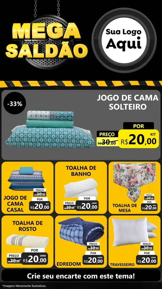 Modelo de Rede Social para Stories com o tema Mega Saldão para Cama, Mesa e Banho