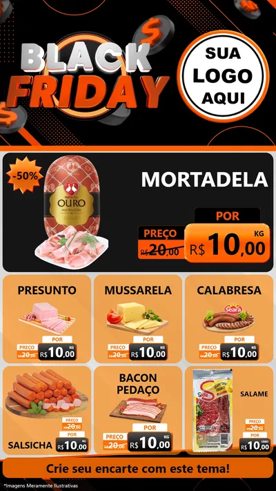 Modelo de Rede Social para Stories com o tema Black Friday para Frios e Laticínios