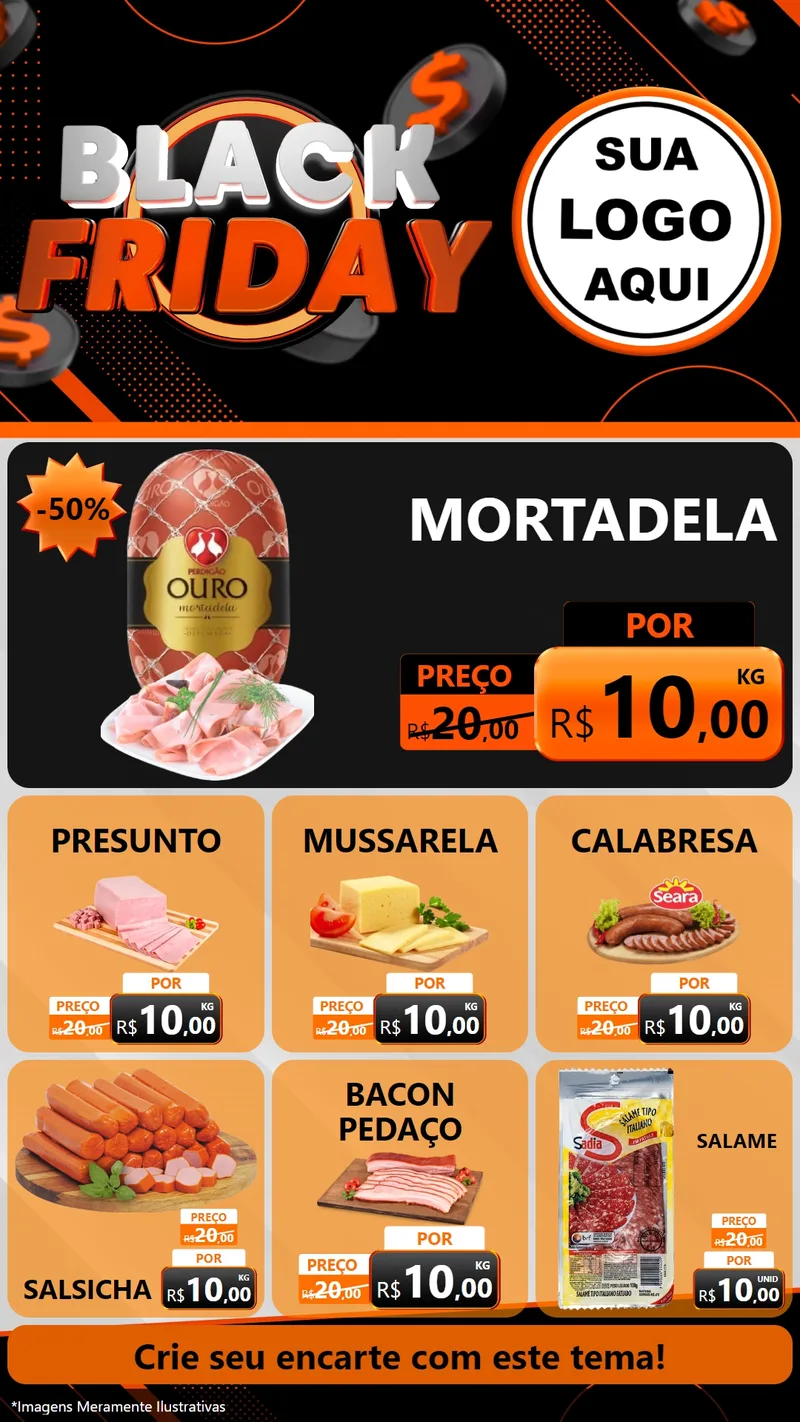 Modelo de Rede Social para Stories com o tema Black Friday para Frios e Laticínios
