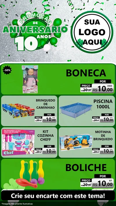 Modelo de TV para TV Vertical com o tema Promoção de Aniversário - 10 Anos para Brinquedos