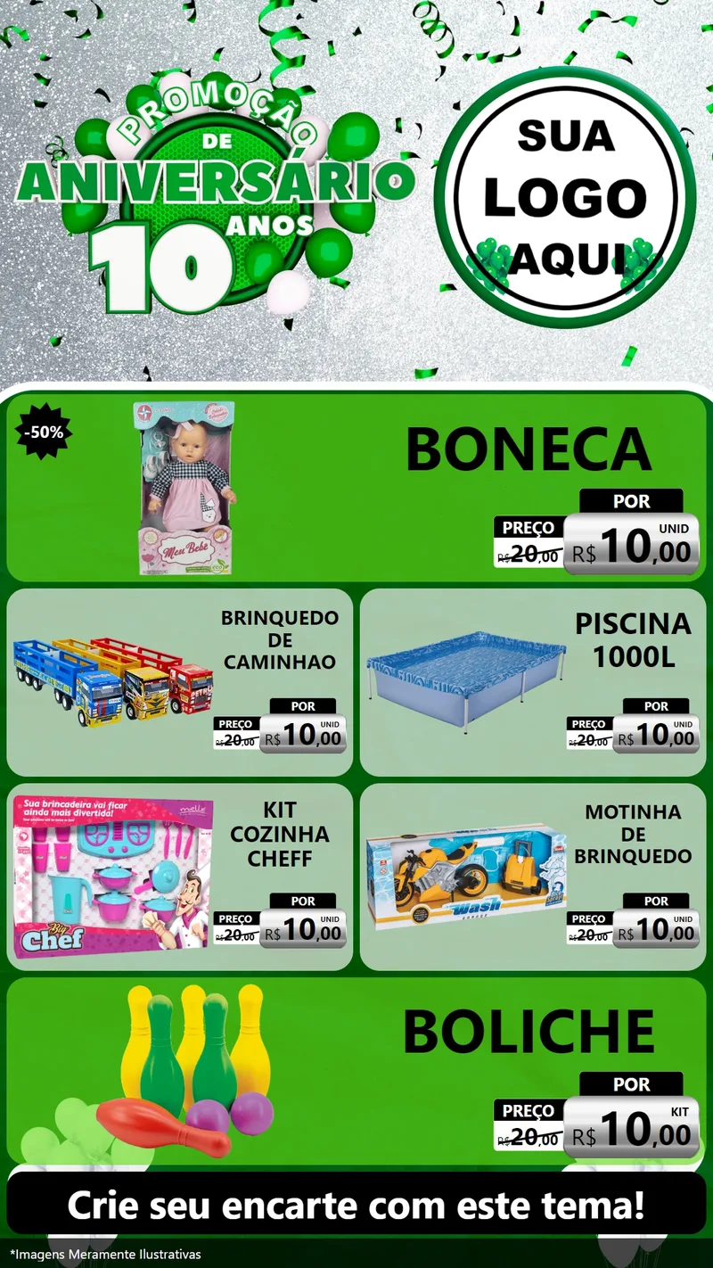 Modelo de TV para TV Vertical com o tema Promoção de Aniversário - 10 Anos para Brinquedos