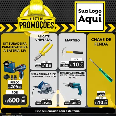 Modelo de Rede Social para Feed Facebook com o tema Alerta de Promoções para Maquinas e Ferramentas