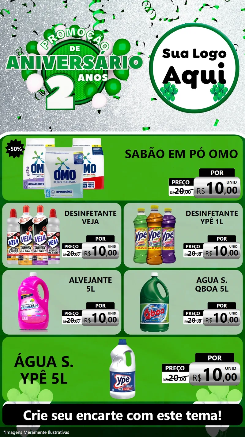 Modelo de TV para TV Vertical com o tema Promoção de Aniversário - 2 Anos para Produtos de Limpeza