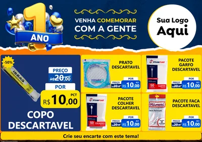 Modelo de Encarte para Encarte A4 Horizontal com o tema Um Ano de Aniversário para Embalagens