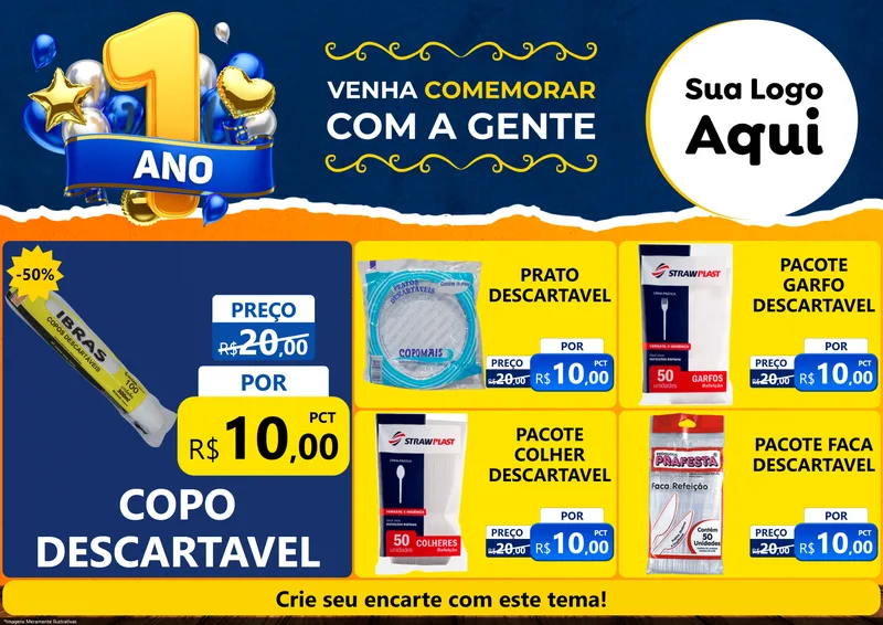 Modelo de Encarte para Encarte A4 Horizontal com o tema Um Ano de Aniversário para Embalagens