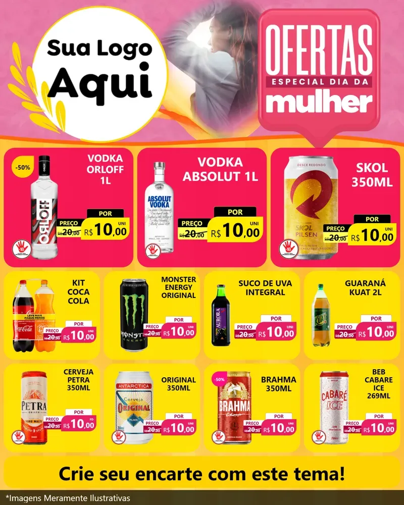 Modelo de Rede Social para Feed Instagram com o tema Ofertas - Especial Dia Das Mulheres para Distribuidora de bebidas