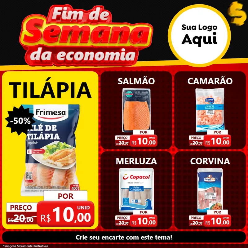 Modelo de Rede Social para Feed Facebook com o tema Fim de Semana da Economia para Peixaria