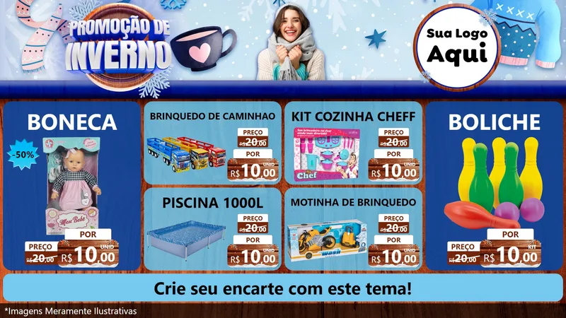 Modelo de TV para TV Horizontal com o tema Promoção de Inverno para Brinquedos