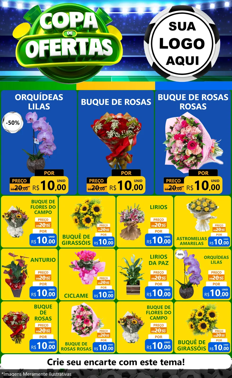 Modelo de Encarte para Encarte Grande com o tema Copa de Ofertas para Floricultura e jardim