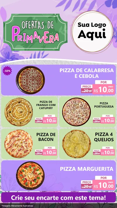 Modelo de TV para TV Vertical com o tema Ofertas de Primavera para Pizzaria