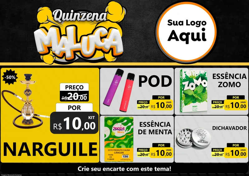 Modelo de Encarte para Encarte A4 Horizontal com o tema Quinzena Maluca para Tabacaria