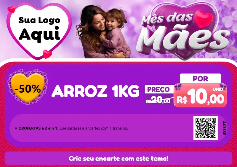 Modelo de Cartaz para Cartaz A4 Horizontal com o tema Mês das Mães para Supermercado