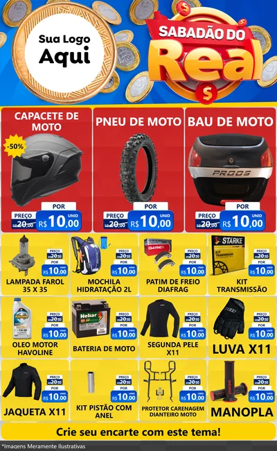 Modelo de Encarte para Encarte Grande com o tema Sabadão do Real para Moto peças