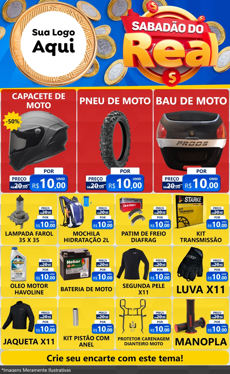 Modelo de Encarte para Encarte Grande com o tema Sabadão do Real para Moto peças